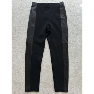 NEW St. John Legging Wool Blend Pants Black Side Leather Trim Santana Knit 6